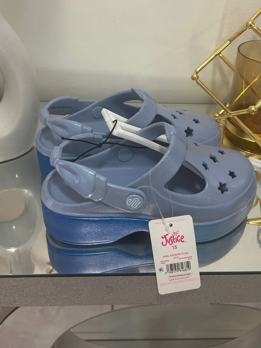 Justice Girls Aqua Bow Platform Clogs Shoes Size 13 Little Girl NWT